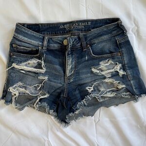 American Eagle Outfitters Women's Ripped Jean Shorts - Dark Blue